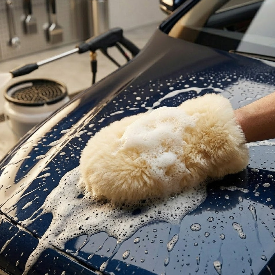 Mozeylocosh | Elite Series Australian Sheepskin Wool Car Wash Mitt - Single-Sided Ultra-Soft Design with Honeycomb Mesh