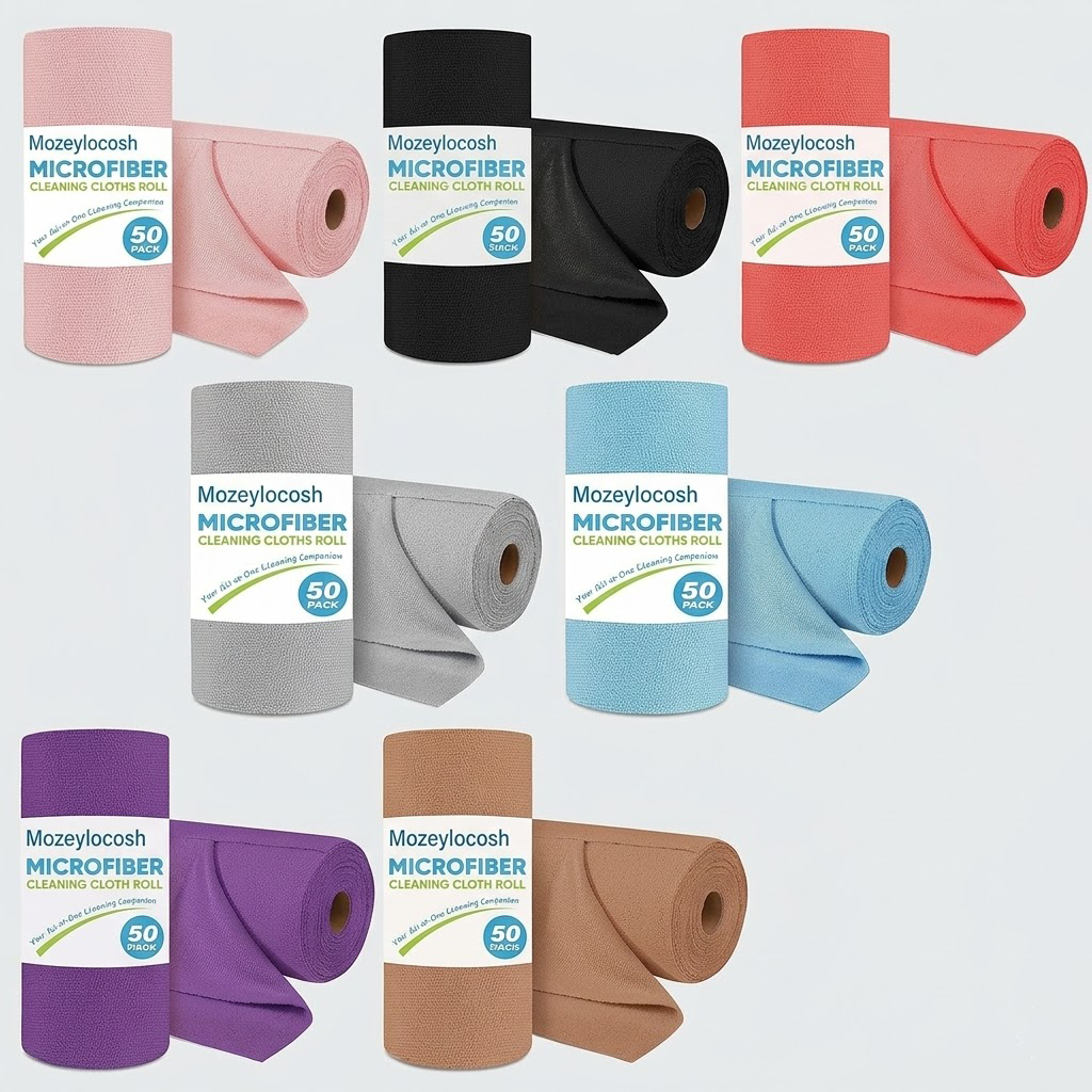 Mozeylocosh 50-Pack Microfiber Cleaning Cloths Roll - Premium Lint-Free & Scratch-Free Reusable Towels for Car Detailing, Kitchen & Home - High Absorbency Multi-Color Cleaning Rags