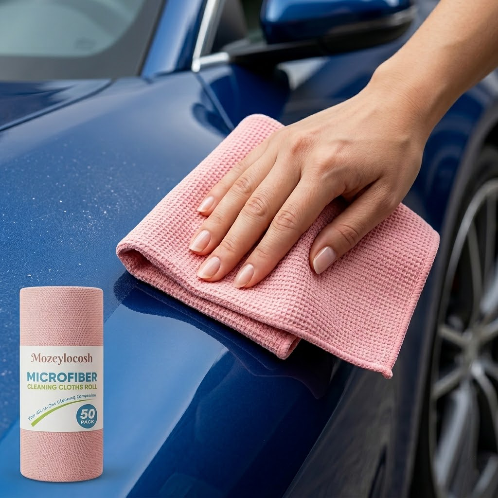 Mozeylocosh 50-Pack Microfiber Cleaning Cloths Roll - Premium Lint-Free & Scratch-Free Reusable Towels for Car Detailing, Kitchen & Home - High Absorbency Multi-Color Cleaning Rags