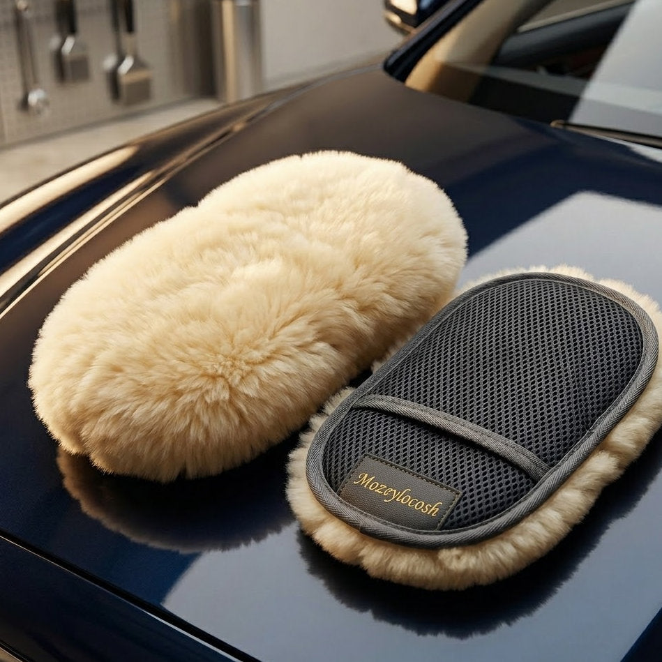Mozeylocosh | Elite Series Australian Sheepskin Wool Car Wash Mitt - Single-Sided Ultra-Soft Design with Honeycomb Mesh